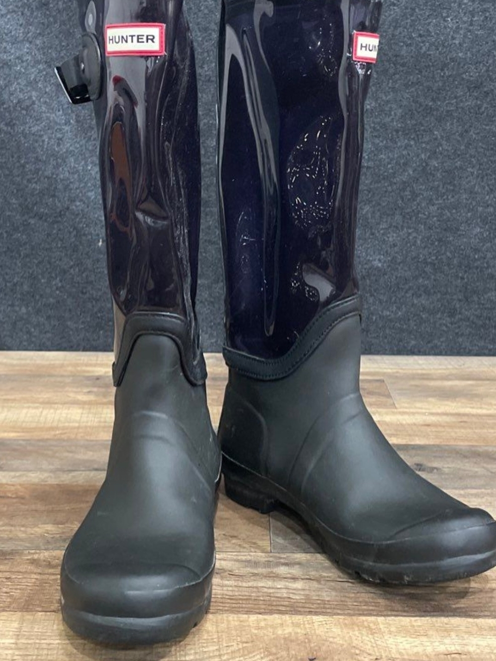 Hunter CLEAR TOP  Unisex Woman 8 Mens 7 Black Gloss Finish Tall Rain Boots